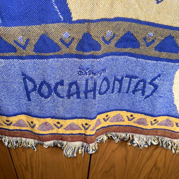 Vintage Disney Pocahontas and Flit Woven Throw Blanket 1990's Tapestry USA Made - Picture 2 of 4